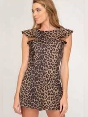 She + Sky Leopard Romper Size Small  Sexy One Piece Velvety Soft
